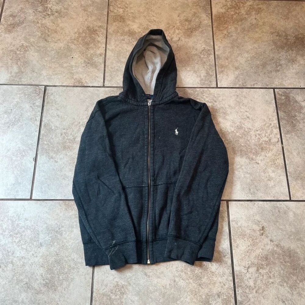 Polo Ralph Lauren Full Zip Hoodie Charcoal Gray Thermal Lined Y2K size M